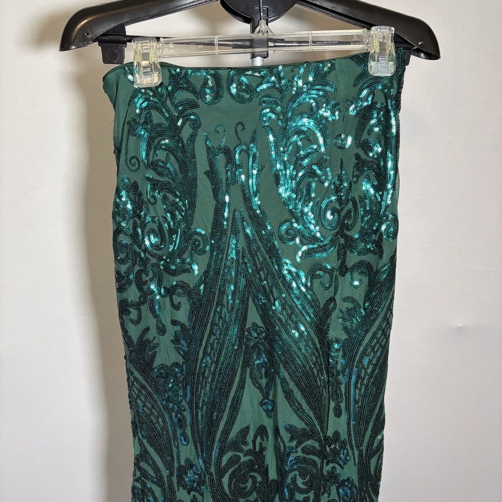 Lulus Medium Green Luxe Aesthetic Sequin 2 Piece Maxi Dress Glam Sexy Wedding - Picture 5 of 16